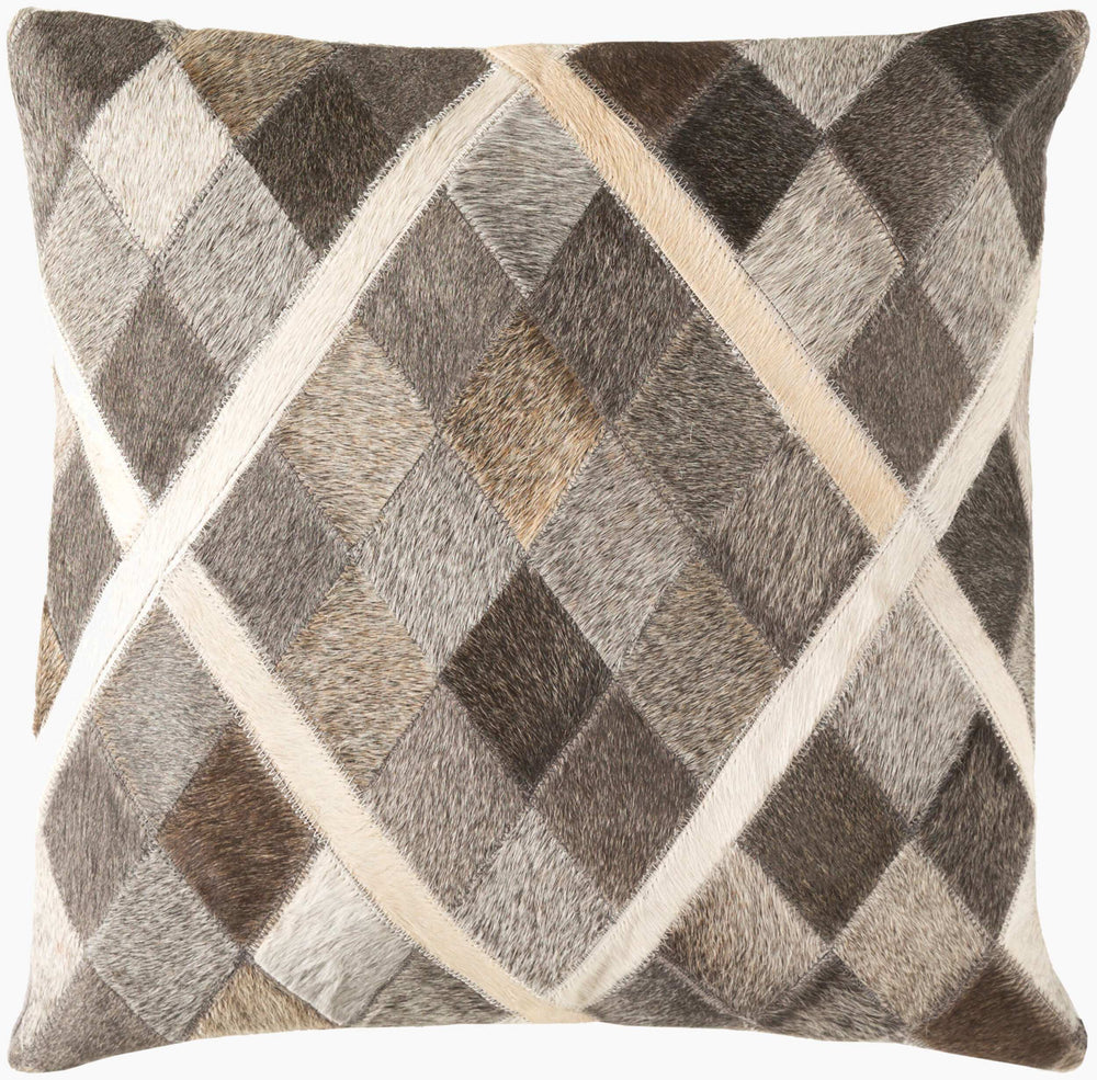 Surya Lycaon 18"X18" Handmade Accent Pillow Cover In Hair On Hide & Microsuede - Rustic Modern Charm Brown Hair On Hide,Hair On Hide Lcn003-1818