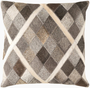 Surya Lycaon 18"X18" Handmade Accent Pillow Cover In Hair On Hide & Microsuede - Rustic Modern Charm Taupe Hair On Hide,Hair On Hide Lcn004-1818d