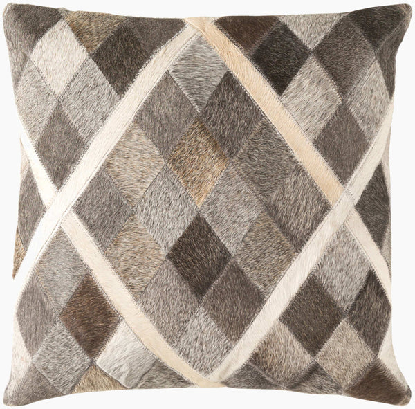 Surya Lycaon 18"X18" Handmade Accent Pillow Cover In Hair On Hide & Microsuede - Rustic Modern Charm Taupe Hair On Hide,Hair On Hide Lcn004-1818d