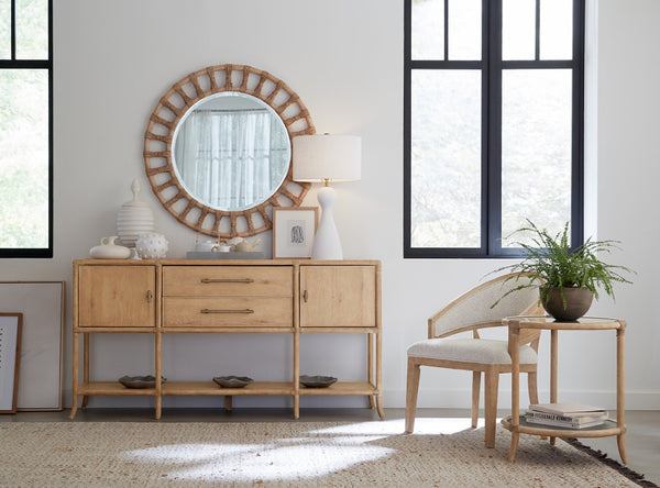 Hooker Furniture Retreat Pole Rattan Sideboard With Rope Accents, Dune Oak Veneer, Soft Pewter Hardware & Storage Light Wood 6950-75917-80