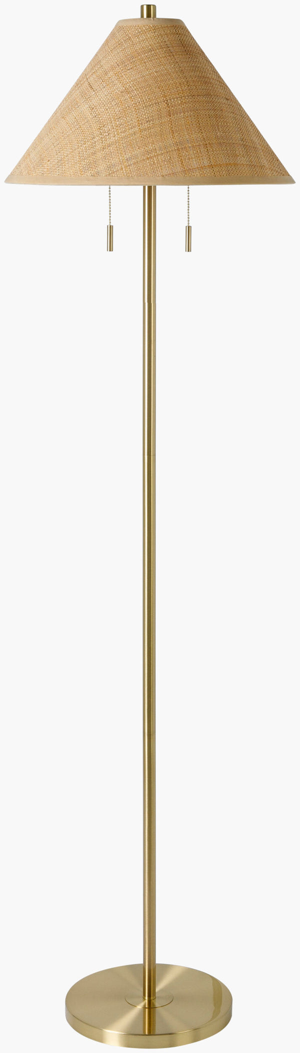 Surya Lacona 66" Modern Floor Lamp With Durable Steel Body & Soft Diffused Light For Any Room Decor Body, Metallic ,Brass,Base, Gold,Shade (Outside), Tan,Shade (Inside), White,Finial, Metallic ,Gold,Harp, Metallic ,Gold,Cord, Translucent Steel,Steel,Rattan,Paper,Nickel Lco-001