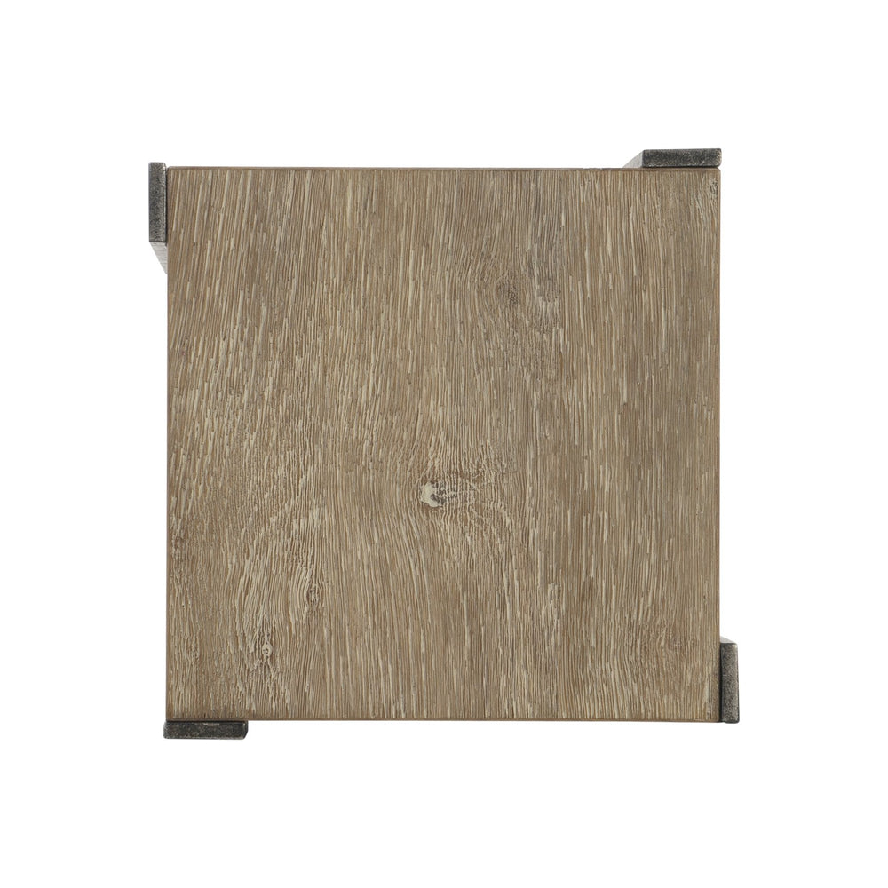 Bernhardt Bernhardt Tribeca Wire-Brushed Oak Accent Table With Textured Steel Supports And Lower Shelf Storage 333123