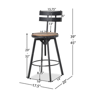 English Elm Christopher Knight Home® - METAL Barstool with Antique Firwood Seat and Black Brush Silver Frame — Rustic Chic Kitchen Seating 60164.00