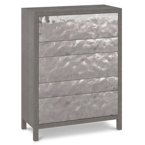 Bernhardt Bernhardt Prado Porcini Oak Tall Drawer Chest With Bright Graphite Aluminum Fronts, 5 Soft-Close Drawers 324118B