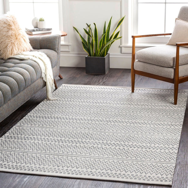 Livabliss La Casa Moroccan Geometric Flatweave Cotton Rug for Entryways and High Traffic Spaces Charcoal, White 2' x 3'9" LCS2303-2239