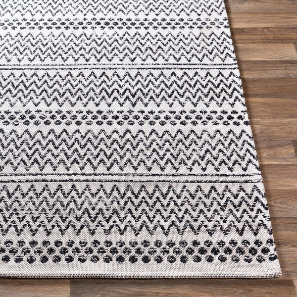 Livabliss La Casa Cotton Flatweave Rug Turkish Global Pattern for Entryway or Layered Accent Black, Cream 5' x 7'3" LCS2304-5373