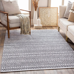 Livabliss La Casa Cotton Flatweave Rug Turkish Global Pattern for Entryway or Layered Accent Black, Cream 5' x 7'3" LCS2304-5373