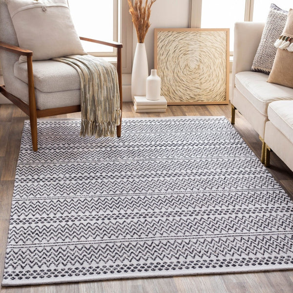 Livabliss La Casa Cotton Flatweave Rug Turkish Global Pattern for Entryway or Layered Accent Black, Cream 5' x 7'3" LCS2304-5373