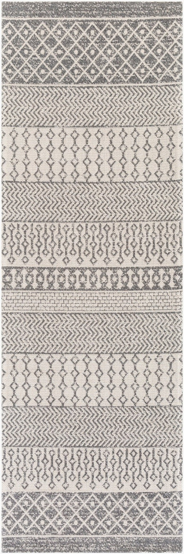 Livabliss La Casa Flatweave Cotton Accent Rug Turkish Woven Global Pattern for Entryway or Bedside Charcoal, White 2'6" x 7'3" LCS2305-2773