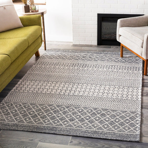 Livabliss La Casa Flatweave Cotton Accent Rug Turkish Woven Global Pattern for Entryway or Bedside Charcoal, White 2' x 3'9" LCS2305-2239