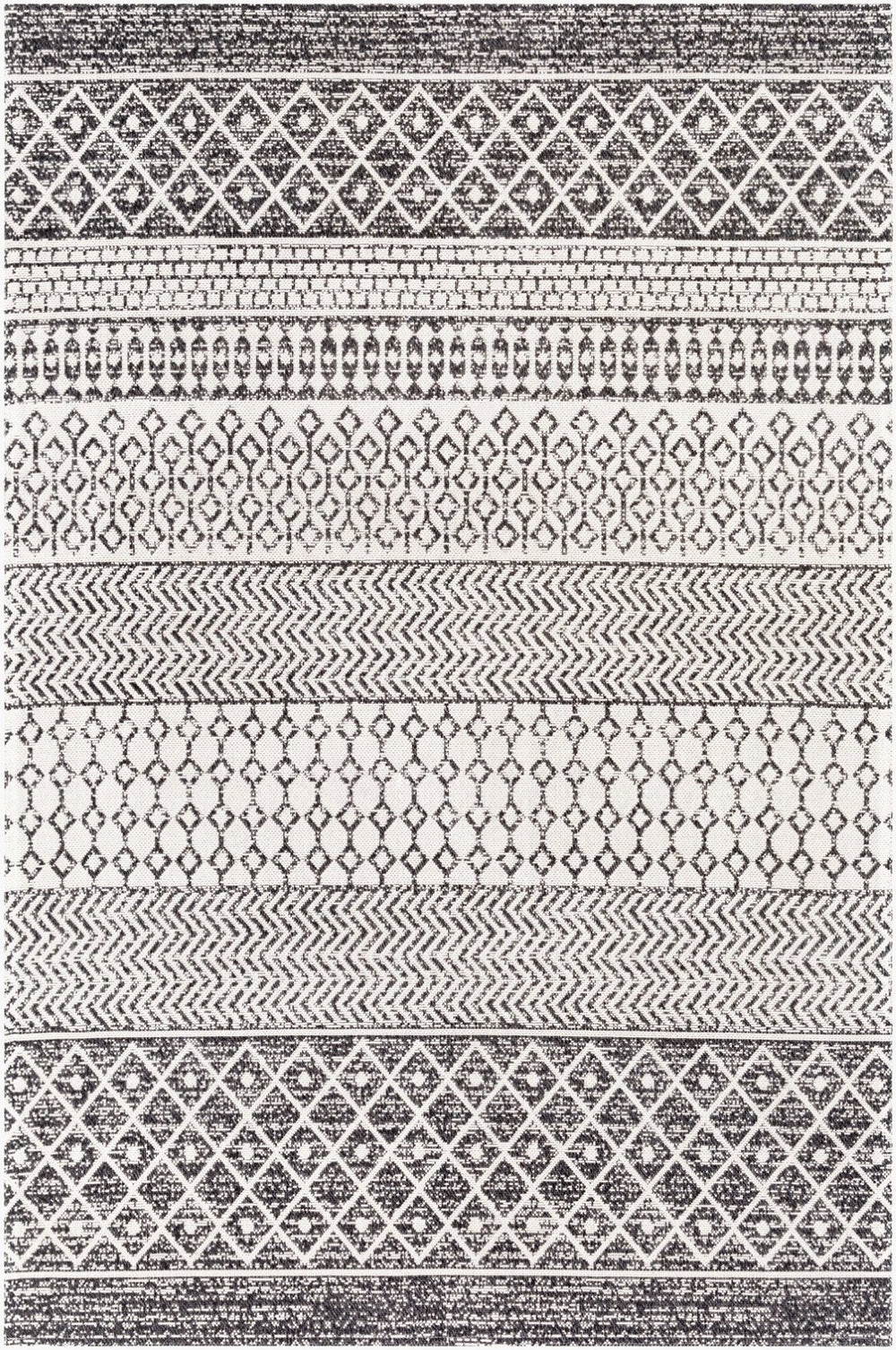 Livabliss La Casa Cotton Flatweave Area Rug Global Pattern for Living Dining or Bedroom Floors Black, Cream 5' x 7'3" LCS2306-5373