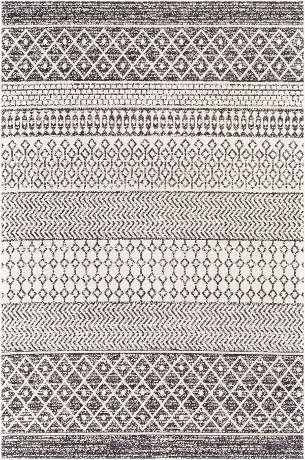Livabliss La Casa Cotton Flatweave Area Rug Global Pattern for Living Dining or Bedroom Floors Black, Cream 5' x 7'3" LCS2306-5373