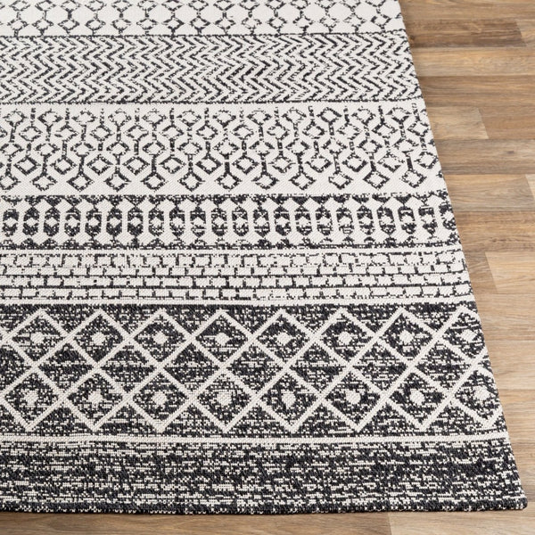 Livabliss La Casa Cotton Flatweave Area Rug Global Pattern for Living Dining or Bedroom Floors Black, Cream 5' x 7'3" LCS2306-5373
