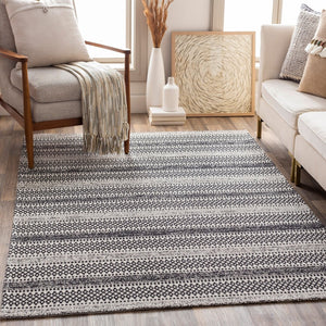 Livabliss La Casa Flatweave Cotton Area Rug Moroccan Geometric Pattern for Living Room Black, Cream 7'7" x 10'2" LCS2310-710102