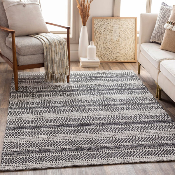 Livabliss La Casa Flatweave Cotton Area Rug Moroccan Geometric Pattern for Living Room Black, Cream 7'7" x 10'2" LCS2310-710102