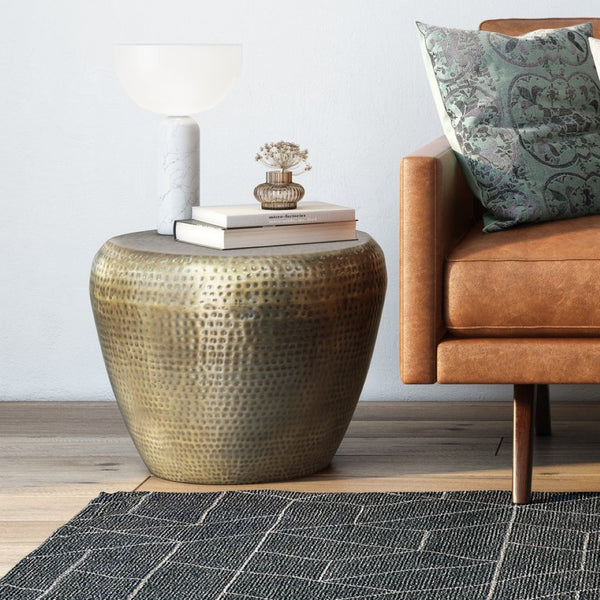 English Elm Preston - Handcrafted Antique Gold Metal Side Table For Modern Industrial Home Decor & Versatile Use B136P159009-GIGA