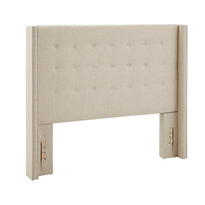 Homelegance By Top-Line Magnolia Nailhead Wingback Button Tufted Headboard Beige Linen