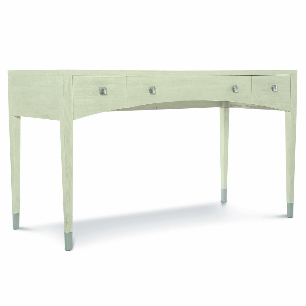 Bernhardt Bernhardt East Hampton Desk With Cerused Linen Quartered Ash, 3 Drawers, Aged Silver Accents — Refined Workstation 395510