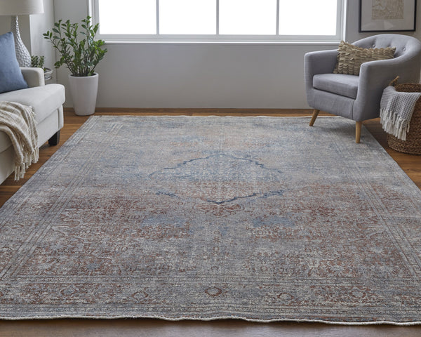 Feizy Rugs Marquette Medallion Rug – Elegant Power-loomed Design, Stain-resistant, Easy Care For High Traffic Areas Blue,Red,Gray Polyester,Acrylic Mrq39gvfblumlth07