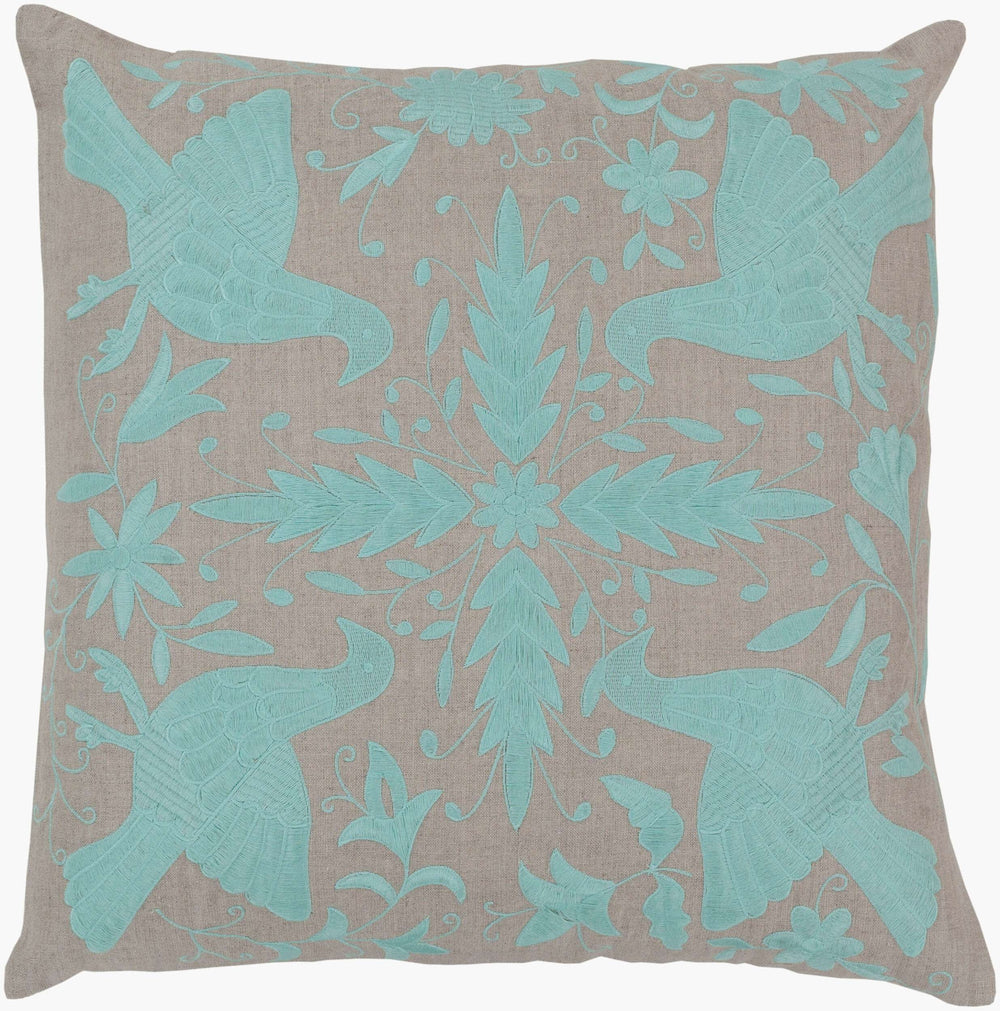 Surya Otomi 18"L X 18"W Colorful Accent Pillow - Embroidered Linen Design Inspired By Mexican Artistry Ice Blue Linen Ld019-2222p