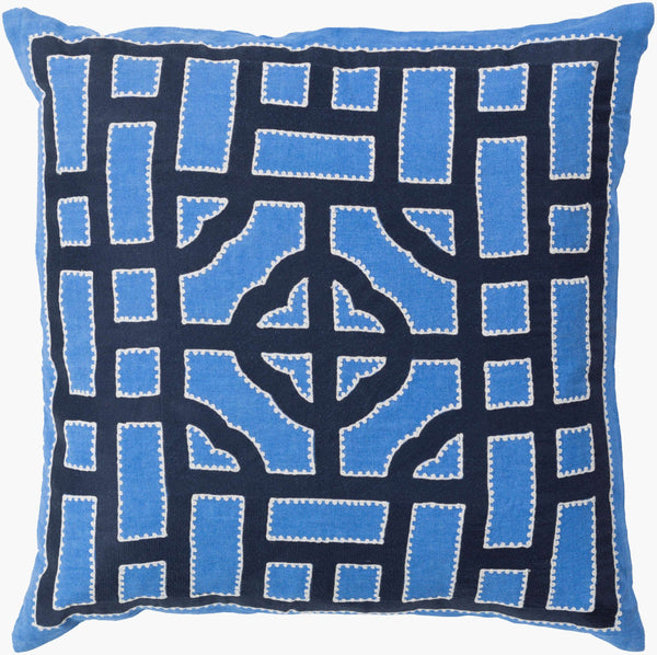 Surya Chinese Gate Accent Pillow - 18"L X 18"W Linen Decor With Traditional Design For Comfort & Style Navy Linen Ld044-2222