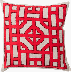Surya Chinese Gate Accent Pillow - 18"L X 18"W Linen Decor With Traditional Design For Comfort & Style Red Linen Ld049-2020