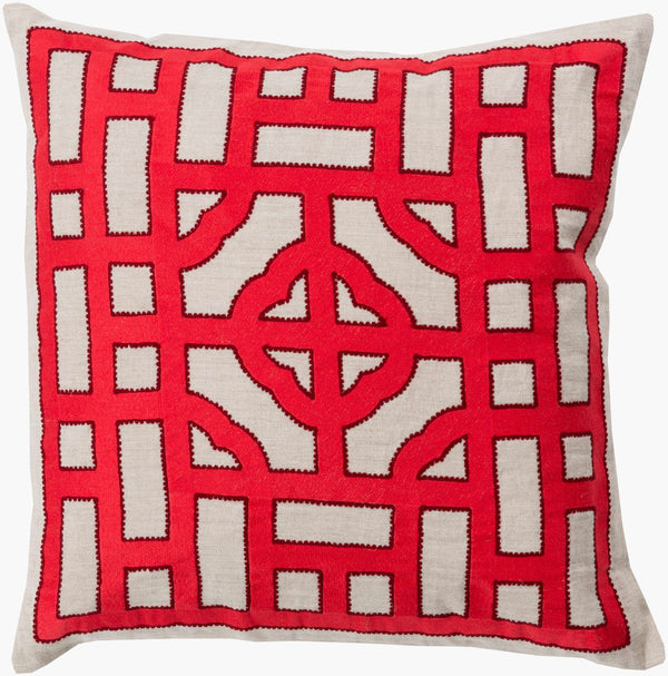 Surya Chinese Gate Accent Pillow - 18"L X 18"W Linen Decor With Traditional Design For Comfort & Style Red Linen Ld049-2020