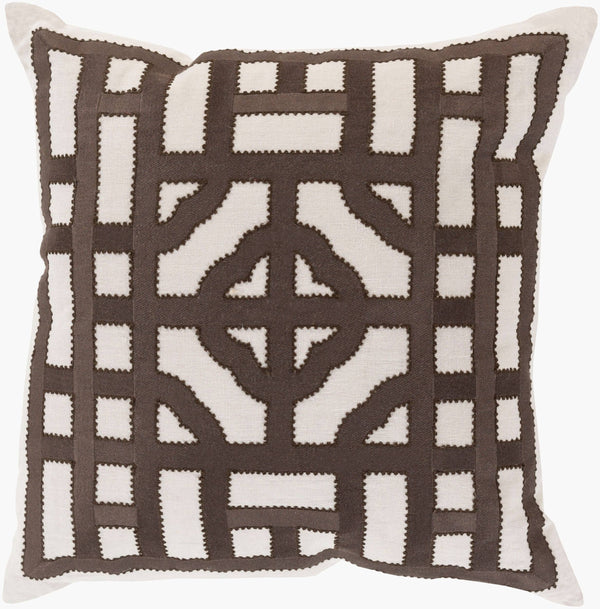 Surya Chinese Gate Accent Pillow - 18"L X 18"W Linen Decor With Traditional Design For Comfort & Style Dark Brown Linen Ld053-1818