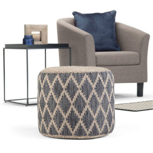English Elm Edgeley Handwoven Round Pouf Ottoman with Jute & Cotton Diamond Pattern – Supportive Structured Seat Gray B136P159340