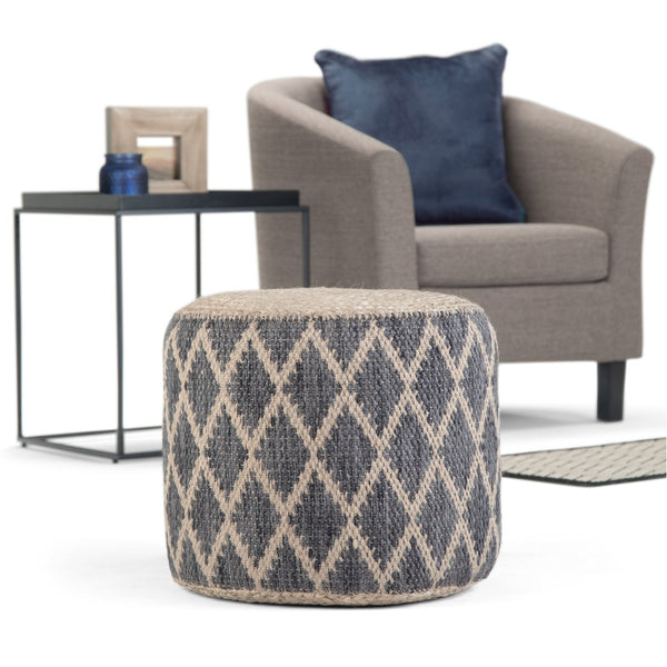 English Elm Edgeley Handwoven Round Pouf Ottoman with Jute & Cotton Diamond Pattern – Supportive Structured Seat Gray B136P159340