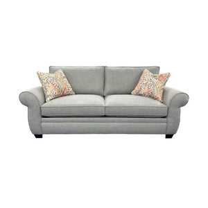 Porter Designs Porter Oasis Overstuffed Transitional Sofa - Luxurious Gray Linen, Feather Pillows & Floral Accents Gray Fabric 01-207-01-6329