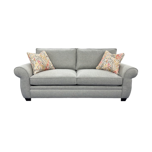 Porter Designs Porter Oasis Overstuffed Transitional Sofa - Luxurious Gray Linen, Feather Pillows & Floral Accents Gray Fabric 01-207-01-6329