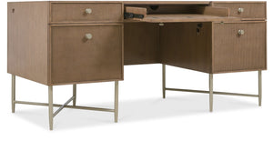 Hooker Furniture Sonnet Executive Desk With Wren Oak Veneer, Cane Drawers, Reversible Writing Surface & Wire Mgmt 6072-10462-85