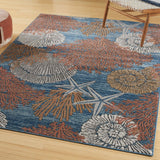 Nourison Pompeii PMP04 Machine Made Power-loomed Borderless Design Indoor Only Coastal, Nautical & Beach  Rug Blue Multicolor, Blue Multicolor 70% Polypropylene,30% Polyester 99446957818