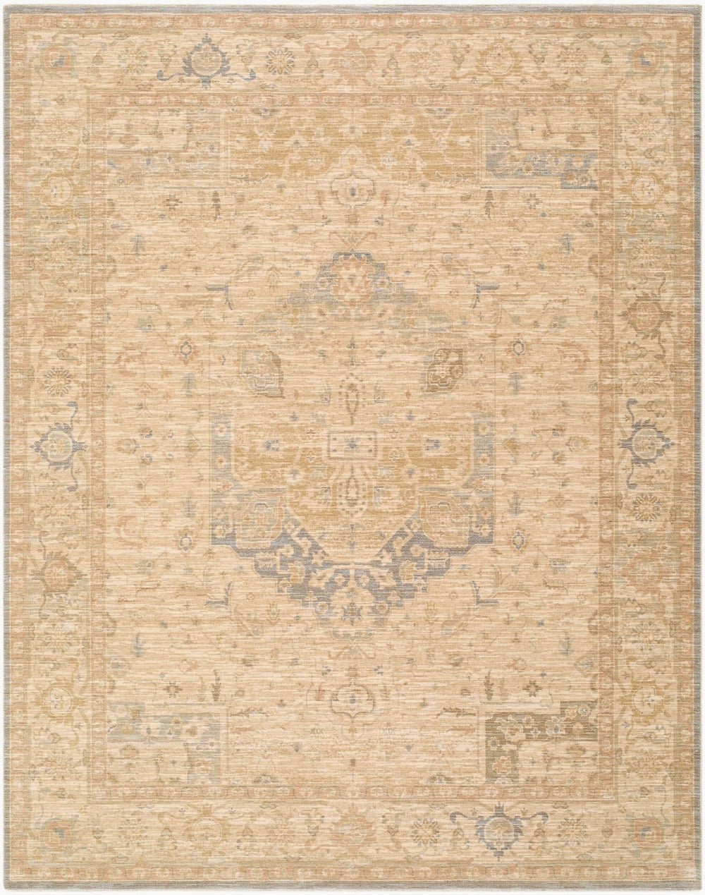 Livabliss Ladik Traditional Turkish Runner Rug Polyester Pile with Fringe for Hallway or Entryway Denim, Medium G 9'10" x 13'3" LDK2309-910133