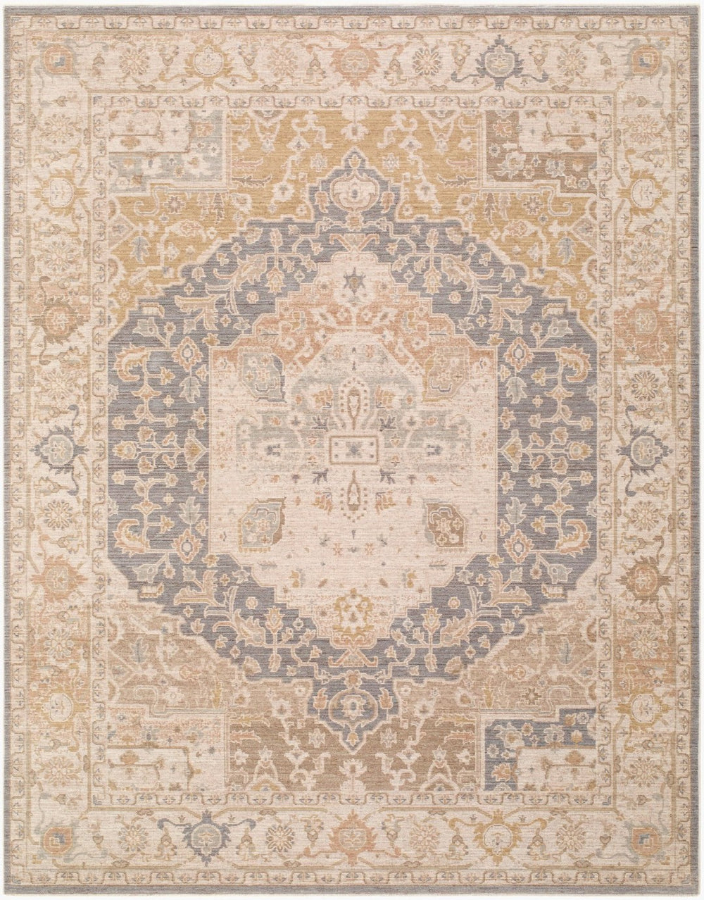 Livabliss Ladik Traditional Turkish Runner Rug Polyester Pile Fringe Border Hallway Accent Denim, Medium G 5'3" x 7' LDK2310-537
