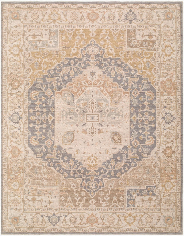 Livabliss Ladik Traditional Turkish Runner Rug Polyester Pile Fringe Border Hallway Accent Denim, Medium G 5'3" x 7' LDK2310-537