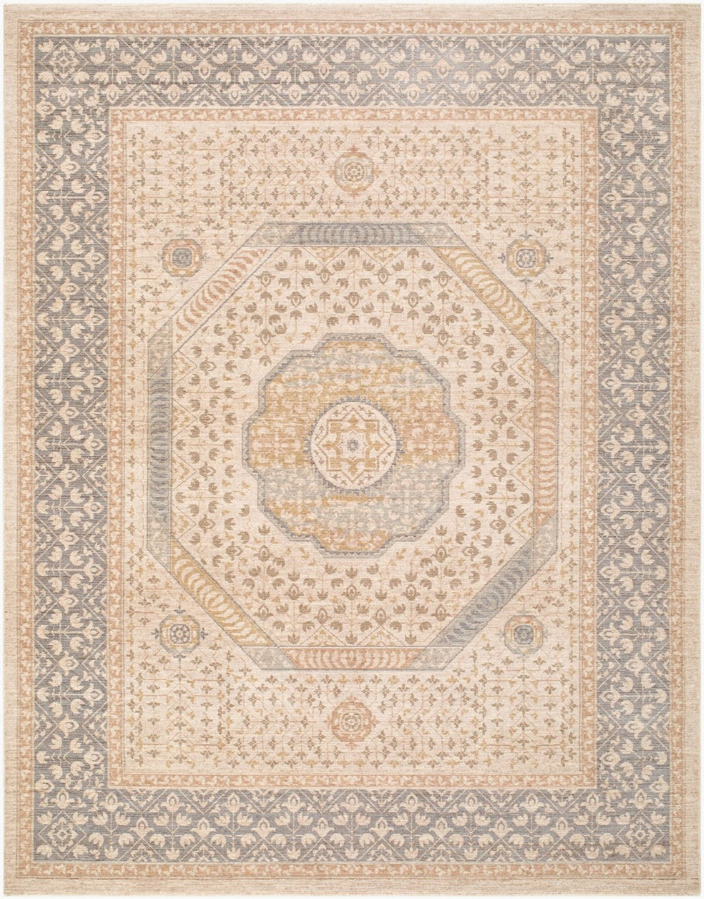 Livabliss Ladik Traditional Medallion Runner Rug Turkish Polyester Fringed Hallway Accent Medium Gray, De 5'3" x 7' LDK2311-537