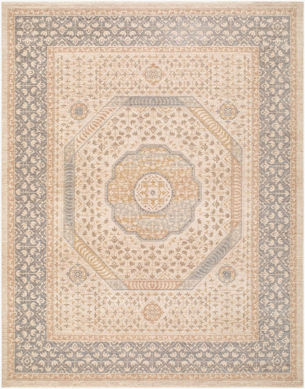 Livabliss Ladik Traditional Medallion Runner Rug Turkish Polyester Fringed Hallway Accent Medium Gray, De 5'3" x 7' LDK2311-537