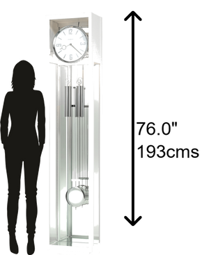 Hekman Furniture 611259 Premium Whitelock Grandfather Clock With Modern Design, Chrome Details & Quartz Movement Gloss White Whitelock Grandfather Clock 611259