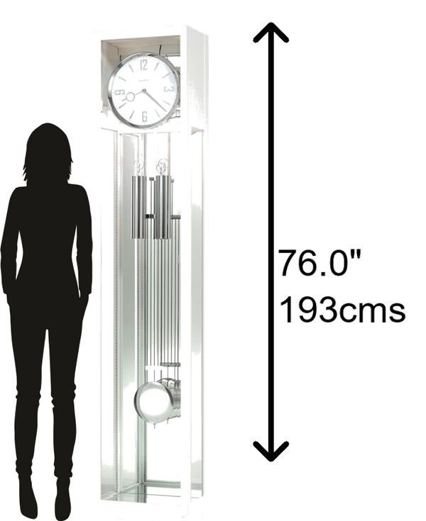 Hekman Furniture 611259 Premium Whitelock Grandfather Clock With Modern Design, Chrome Details & Quartz Movement Gloss White Whitelock Grandfather Clock 611259