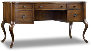 Hooker Furniture Archivist Pecky Pecan Writing Desk With Bonded Leather Top, Hidden Storage, Cable Management Elegance 5447-10458