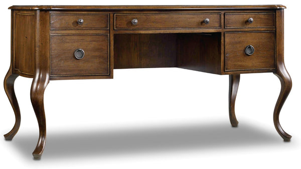 Hooker Furniture Archivist Pecky Pecan Writing Desk With Bonded Leather Top, Hidden Storage, Cable Management Elegance 5447-10458