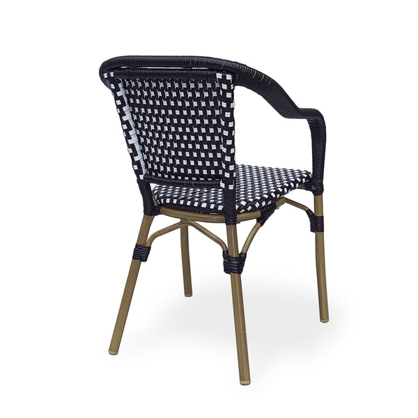 English Elm Bistro Chair Set of 2 French Country Woven Aluminum Outdoor Patio Seating Pair Black White 72906.00BLK