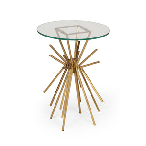 English Elm Sparkle Sunburst Iron Side Table with Tempered Glass Top Antique Glam Living Room 66964.00