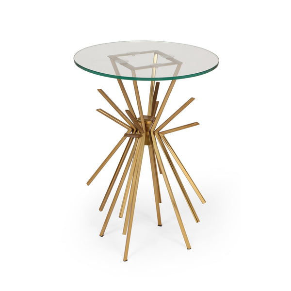 English Elm Sparkle Sunburst Iron Side Table with Tempered Glass Top Antique Glam Living Room 66964.00