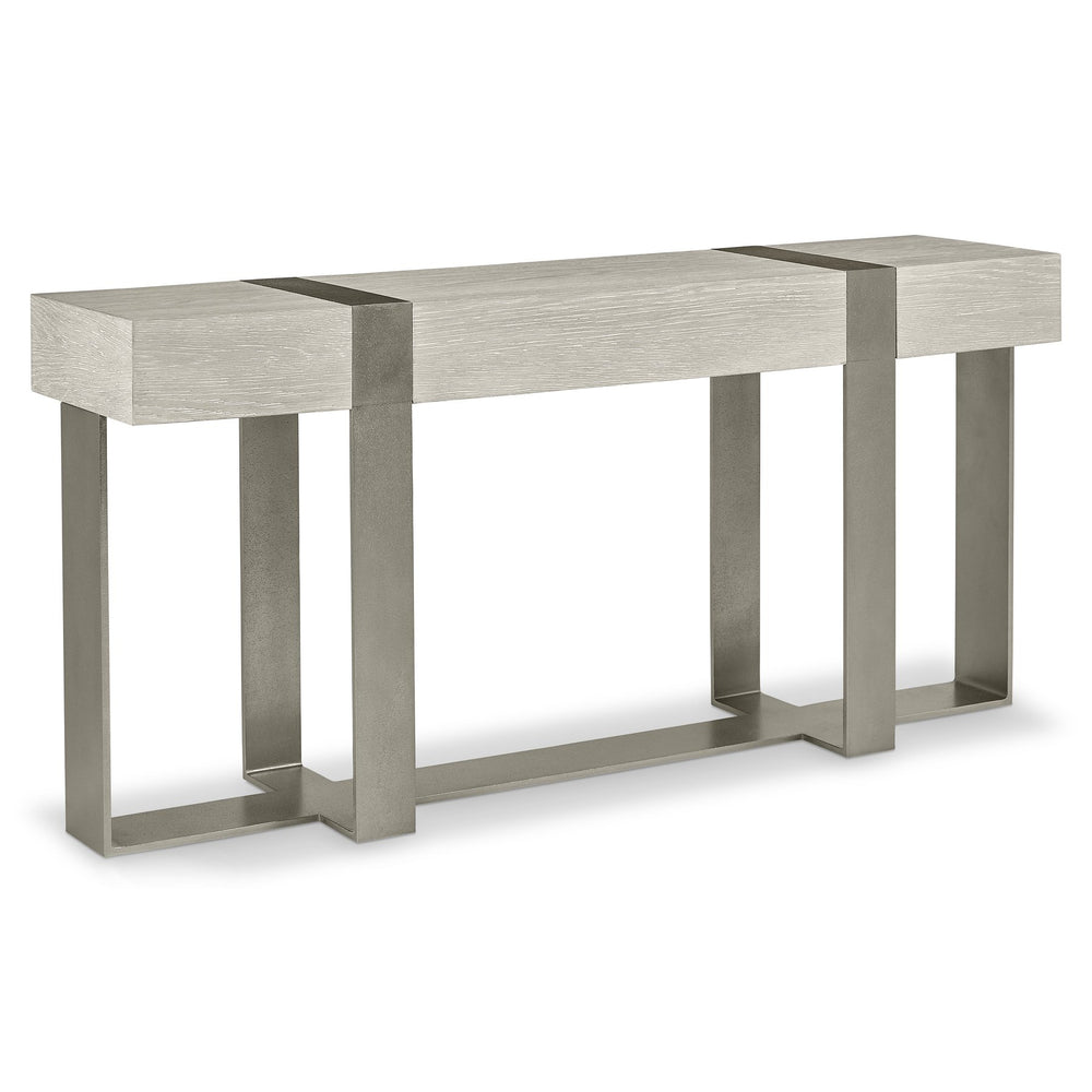 Bernhardt Bernhardt Tempo Console Table In Wire-Brushed Oak With Sandblasted Satin Nickel Bands, 68"W Slim Profile 346916