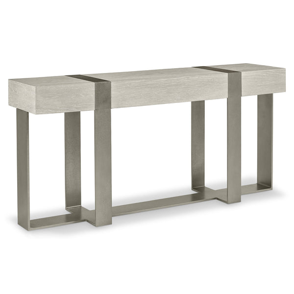 Bernhardt Bernhardt Tempo Console Table In Wire-Brushed Oak With Sandblasted Satin Nickel Bands, 68"W Slim Profile 346916