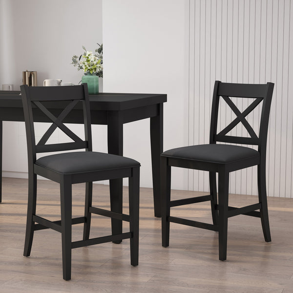 English Elm Christopher Knight Home® - COUNTER Farmhouse X-Back Counter Height Chair Set of 2 in Black Faux Leather Upholstery, Rustic Charm 69008.00BLK