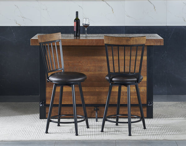 English Elm Steve Silver - Tyler 3-Piece Light Brown Bar Dining Set with Upholstered Stools, Stemware Rack & Iron Accents B081S00254